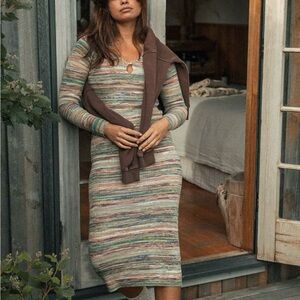 Matisse Long Sleeve Midi Dress - Striped Long Sleeve Knit Dress in Multi-Color